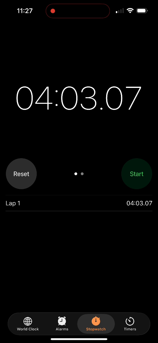 Stopwatch reading 4 minutes, 3.07 seconds at the end of the recorded entry-to-results session